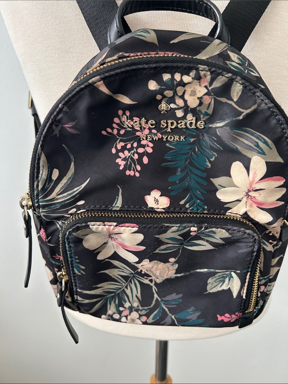 kate spade Black Floral Mini Backpack with Gold Hardware